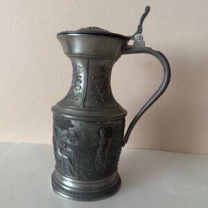 Vintage German Zinn 8" Pitcher. Pewter 95%. Wine Pitcher. Student drinking song